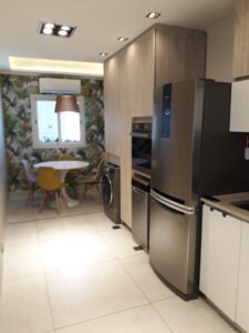 interior design kitchen, table and fridge