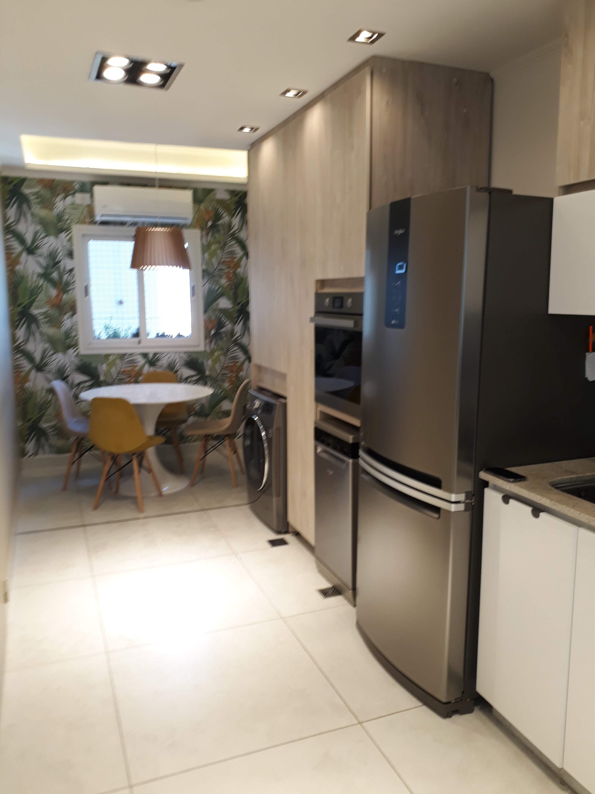 interior design kitchen, table and fridge