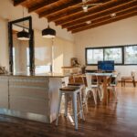 interior of a house, living room and kitchen